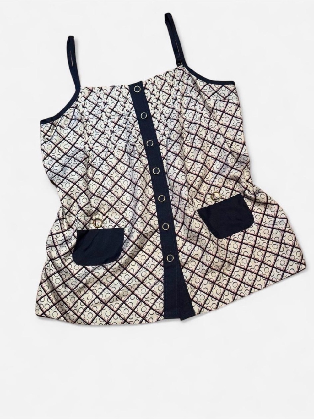 Juicy Couture Cream and Black Geometric Button-Front Cami